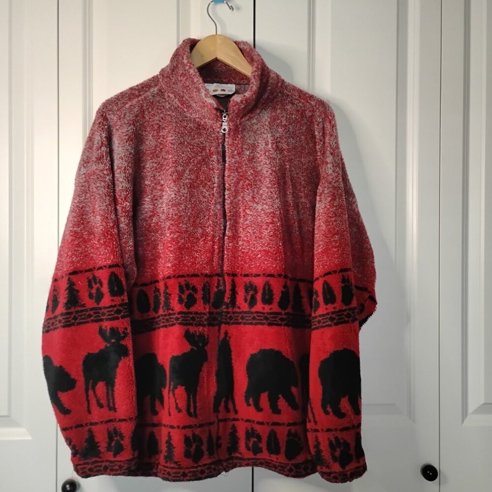 For Seasons Women's Red Black Long Sleeve Full-Zip Fleece Jacket Size XX-Large